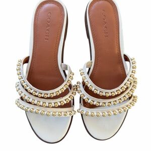 Coach White and gold strappy slide in studded Sandals